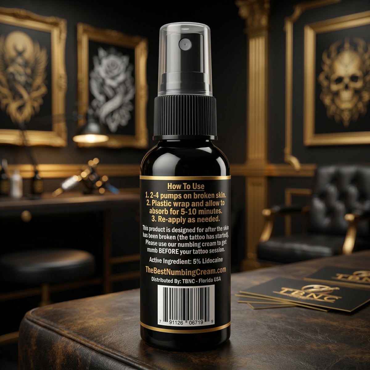 Top-selling TBNC Tattoo Numbing Spray delivers fast pain relief and easy-to-follow label instructions.