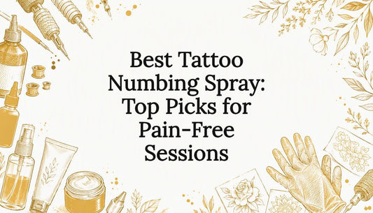 Decorative title card illustration with tattoo and numbing themes