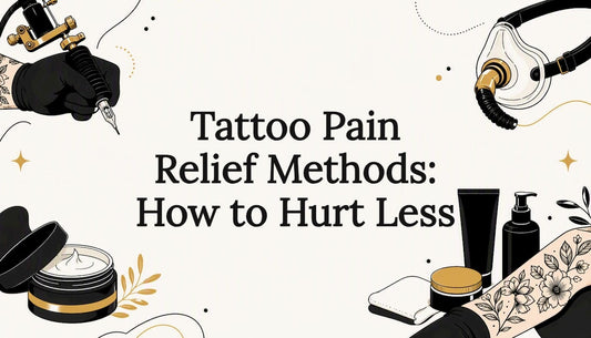 Decorative tattoo pain relief title card illustration