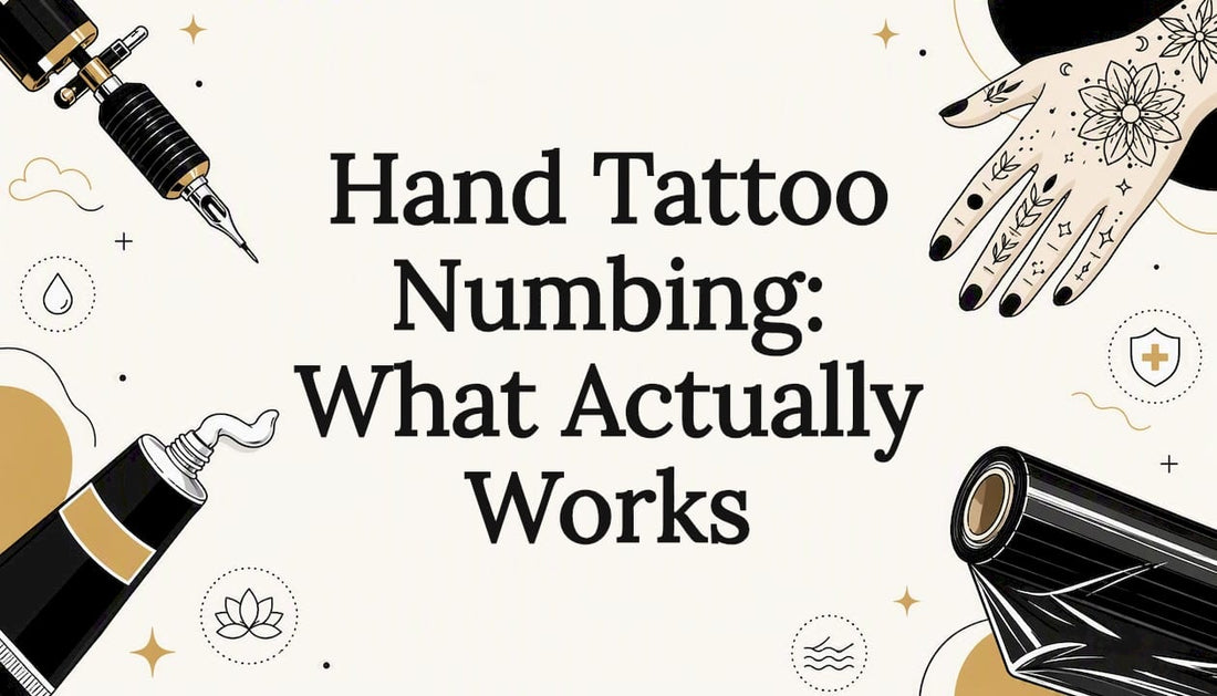 Decorative title card illustration for hand tattoo numbing article