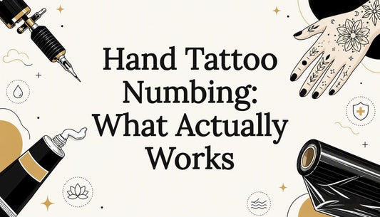 Decorative title card illustration for hand tattoo numbing article