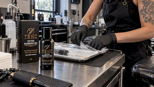 TBNC Tattoo Numbing Gel on tattoo workstation