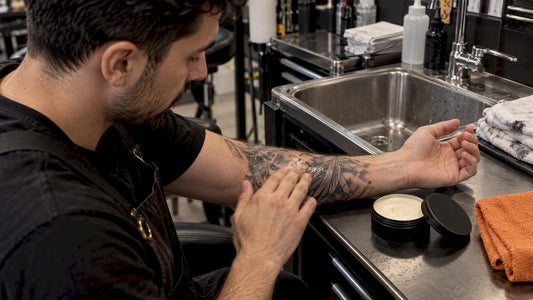 Applying balm to a scabbing healing tattoo