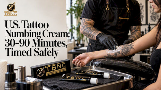 Tattoo client preparing numbing cream before session