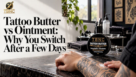 TBNC Tattoo Butter beside tattooed skin