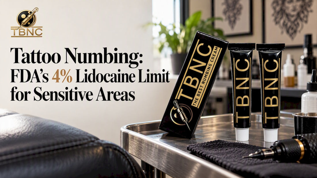 TBNC numbing cream on a tattoo studio workstation