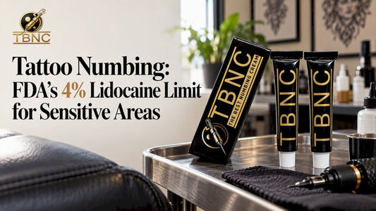 TBNC numbing cream on a tattoo studio workstation