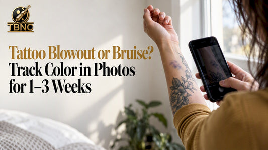 Client photographing discoloration beside a tattoo