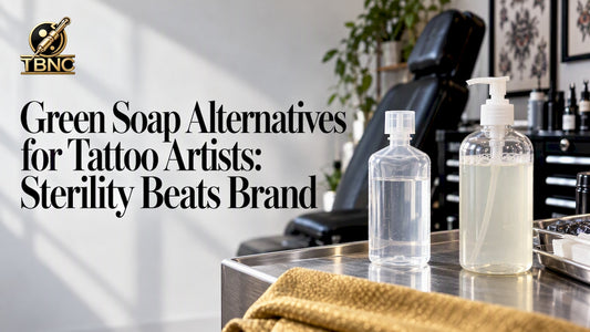Sterile saline and Castile soap on studio counter